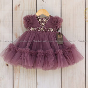 Pastel lavender handwork yoke with tulle net birthday frock | Party Wear Collection | Dresses for Baby Girl and Boy