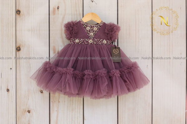 Pastel lavender handwork yoke with tulle net birthday frock | Party Wear Collection | Dresses for Baby Girl and Boy