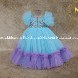 Blue Handworked Tulle Net Frock | Party Wear Collection | Dresses for Baby Girl and Boy