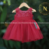 Maroon embroidery yoke with tulle net frock