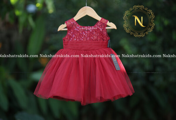 Maroon embroidery yoke with tulle net frock