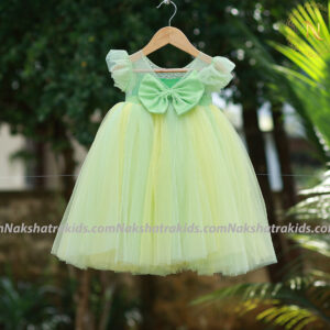 Green handwork yoke with tulle net (yellow/green) gown | Baby Couture India | Dresses for Baby Girl and Boy