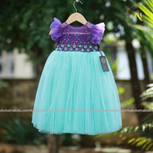 Purple Handworked Yoke with Blue Tulle Net Gown | Party Wear Collection | Dresses for Baby Girl and Boy