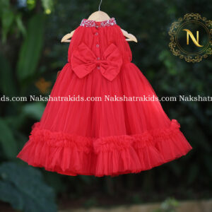 Red handwork yoke with tulle net gown | Party Wear Collection | Dresses for Baby Girl and Boy