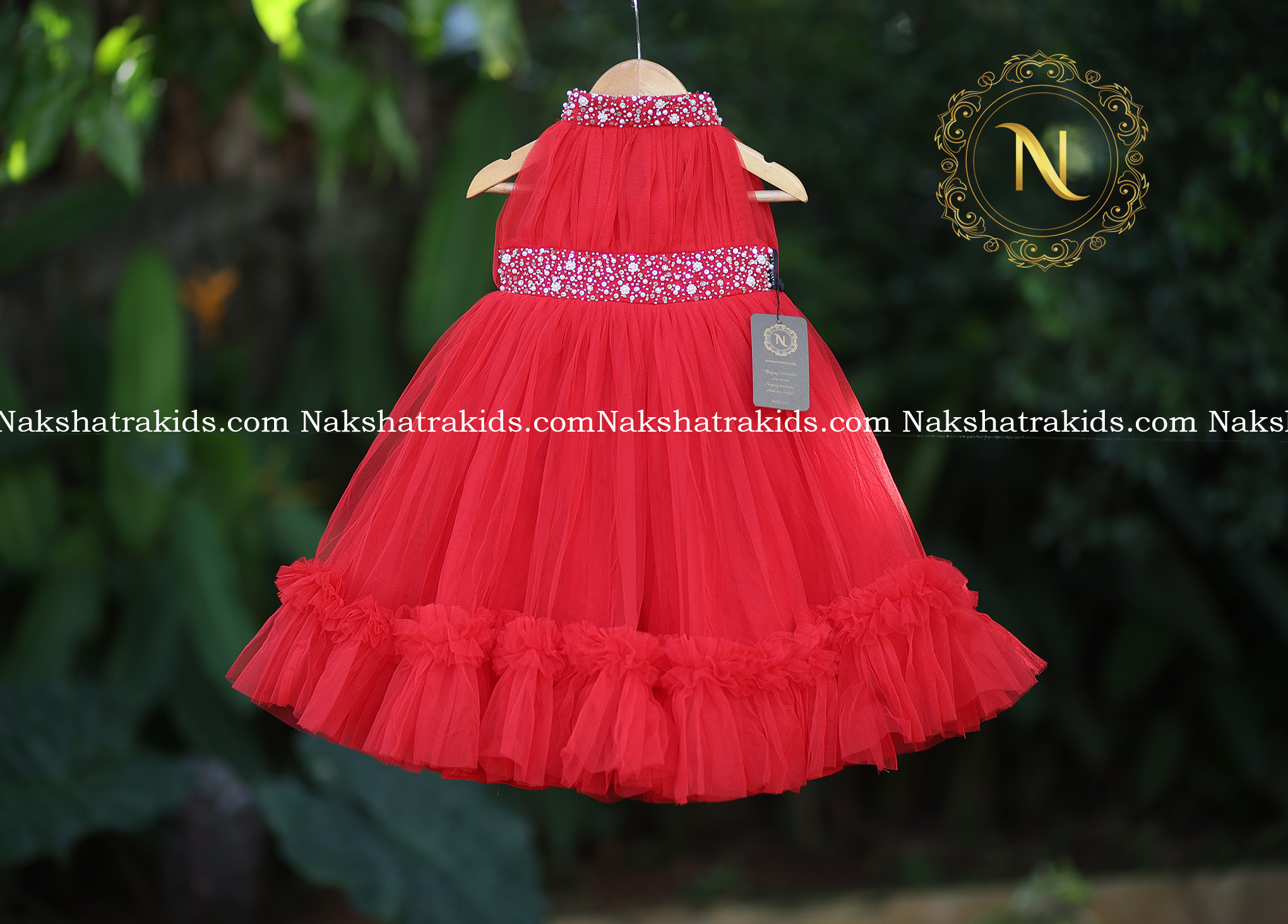 Baby Shower Red & White Net Gown