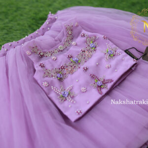 Lavender crop top with full length tulle net skirt Kidswear