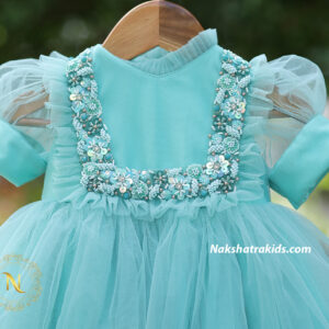 Blue handwork yoke with tulle net gown | Party Wear | Dresses for Baby Girl and Boys
