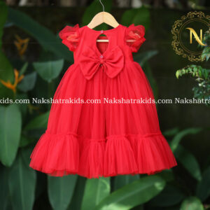 Red handwork yoke with tulle net gown view 1