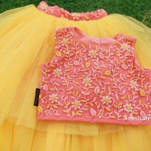 Peach handwork crop top with yellow skirt Kidswear Online