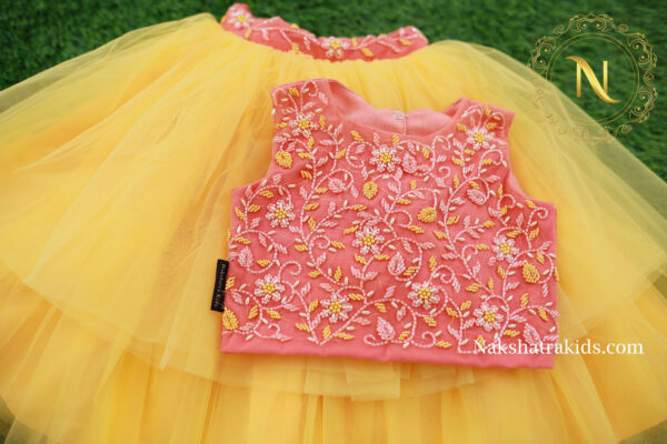 Peach handwork crop top with yellow skirt Kidswear Online
