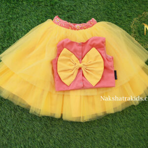 Peach handwork crop top with yellow skirt Kidswear