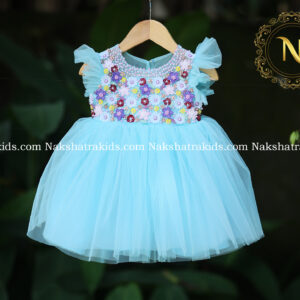 Blue Handworked Yoke Tulle Net Frock | Party Wear Collection | Dresses for Baby Girl and Boy