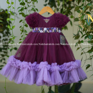 Grapewine handwork tulle birthday gown with lavender frills