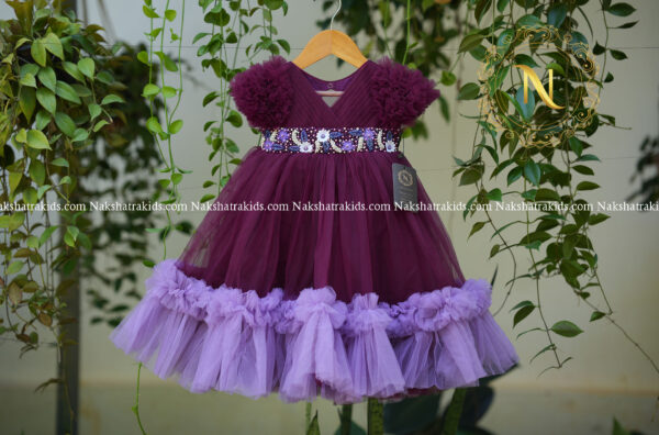 Grapewine handwork tulle birthday gown with lavender frills