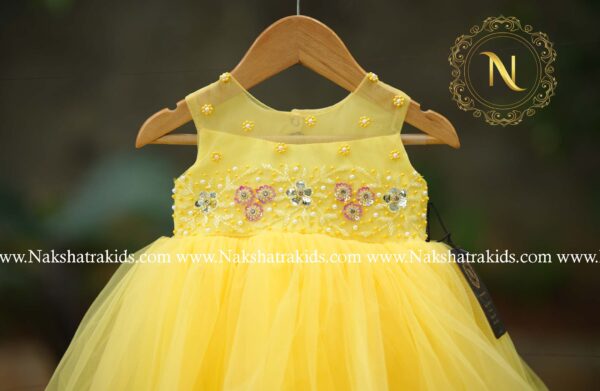 Yellow Handwork Yoke With Tulle Net Frock | Party Wear Collection | Dresses for Baby Girl and Boy