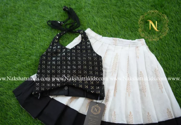 Black embroidered crop top with full skirt for onam/vishu pattupavadai | Dresses for Baby Girl and Boys