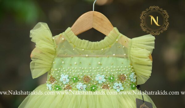 Green handwork tulle net gown | Baby Couture India | Dresses for Baby Girl and Boy