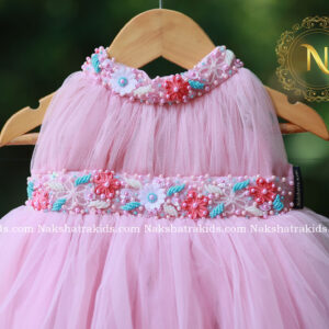 Holter neck handwork pastel pink full gown | Baby Couture India | Dresses for Baby Girl