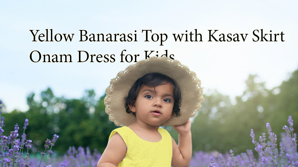 Yellow Banarasi Top with Kasav Skirt : Onam Dress for Kids